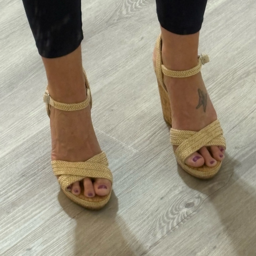 NIB Kaari Blue Cork Natural Wedge Sandals Women's Size 9M